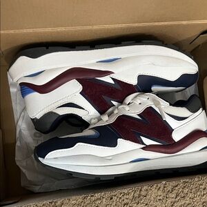 New Balance White and Maroon Sneakers with Navy Accents